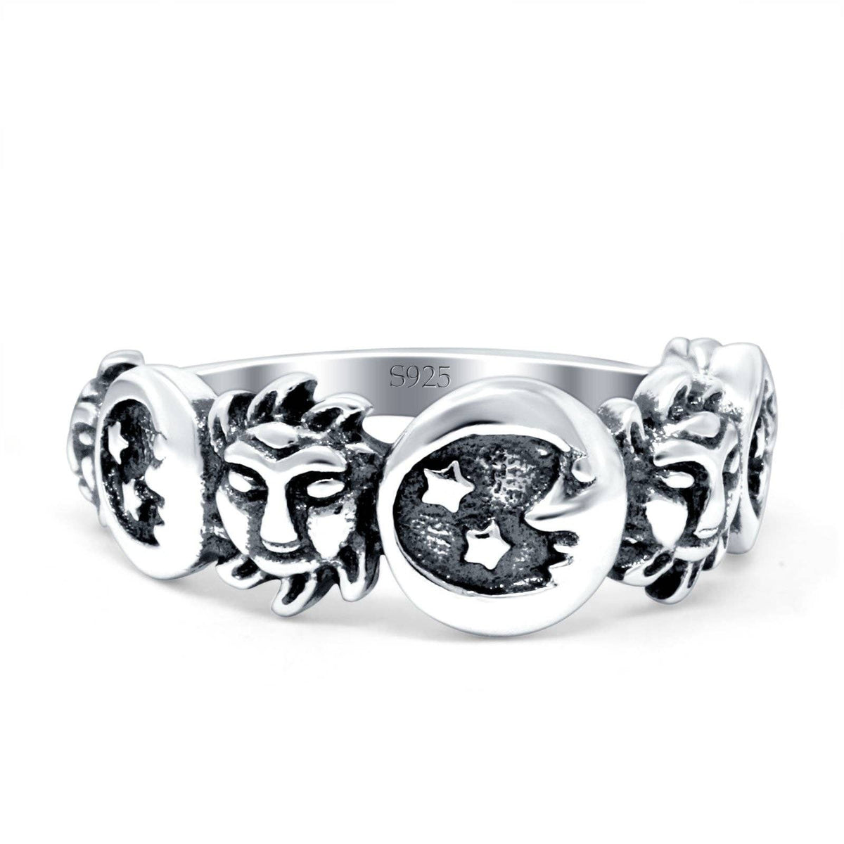 Moon and Sun Band Oxidized Sterling Silver Ring