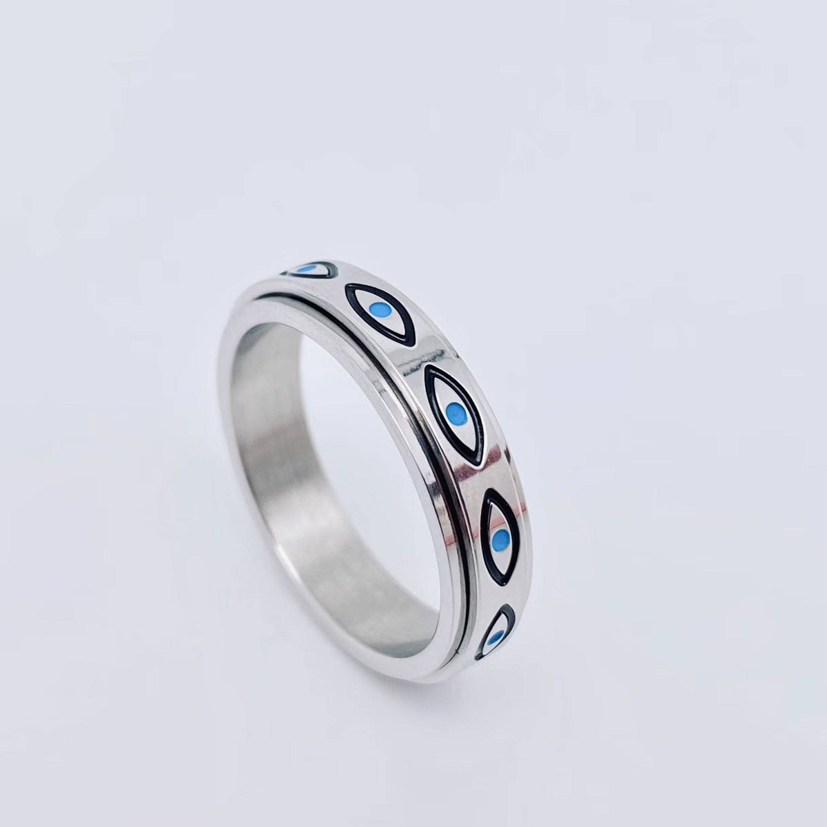 Evil Eye Stainless Steel Spinner Ring