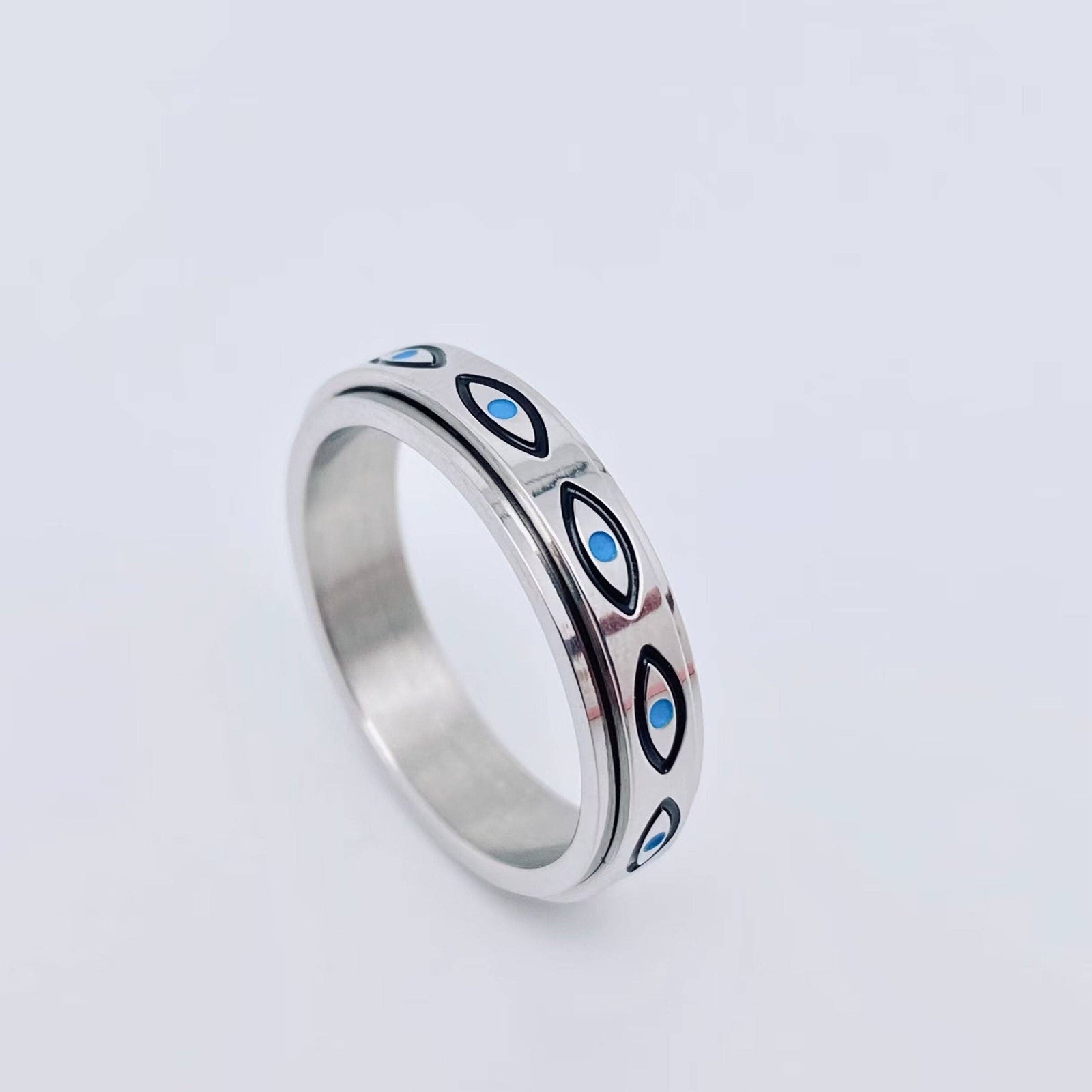 Evil Eye Stainless Steel Spinner Ring