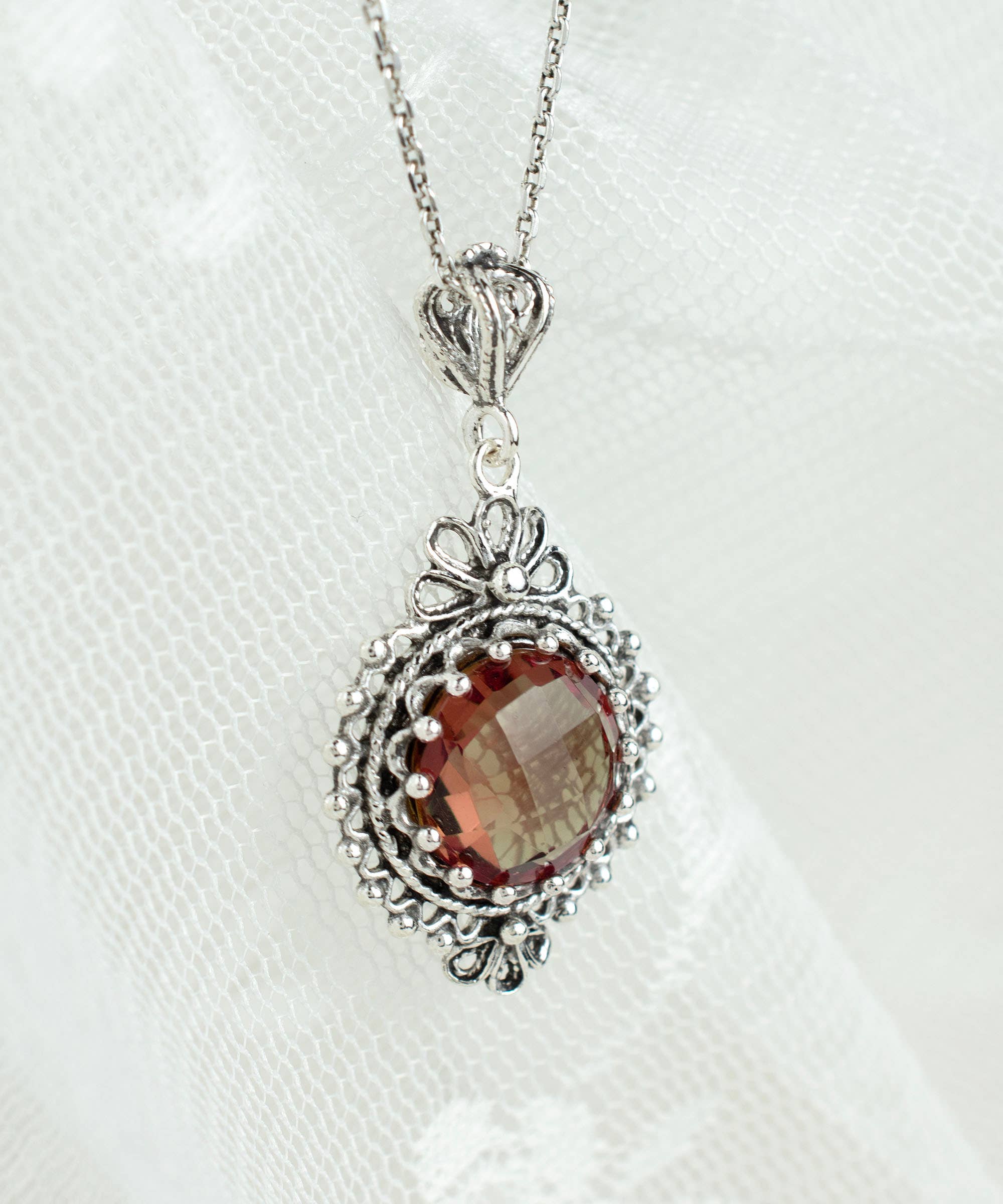 Sterling Silver Filigree Art Alexandrite Gemstone Pendant