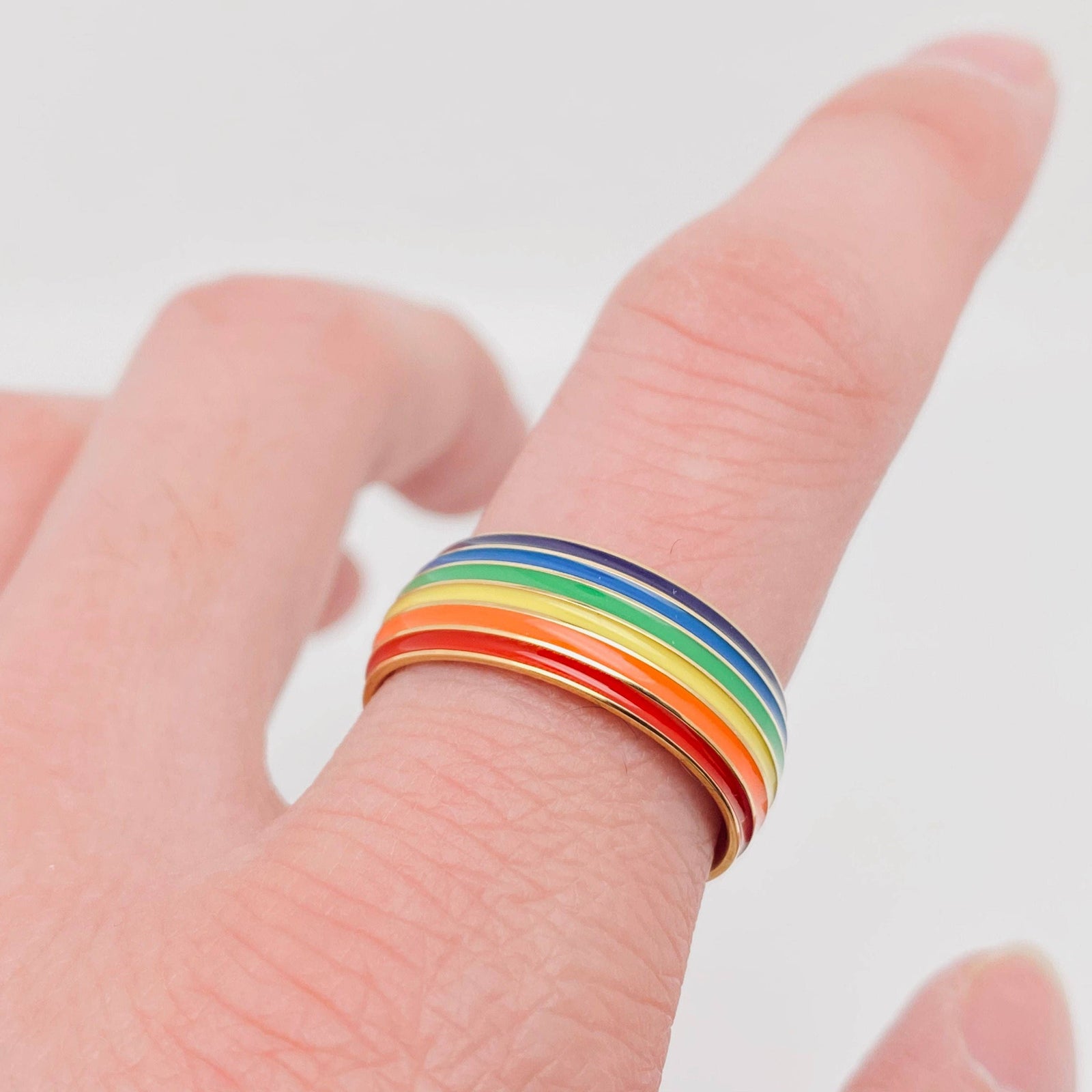 Rainbow Striped Stainless Steel Ring