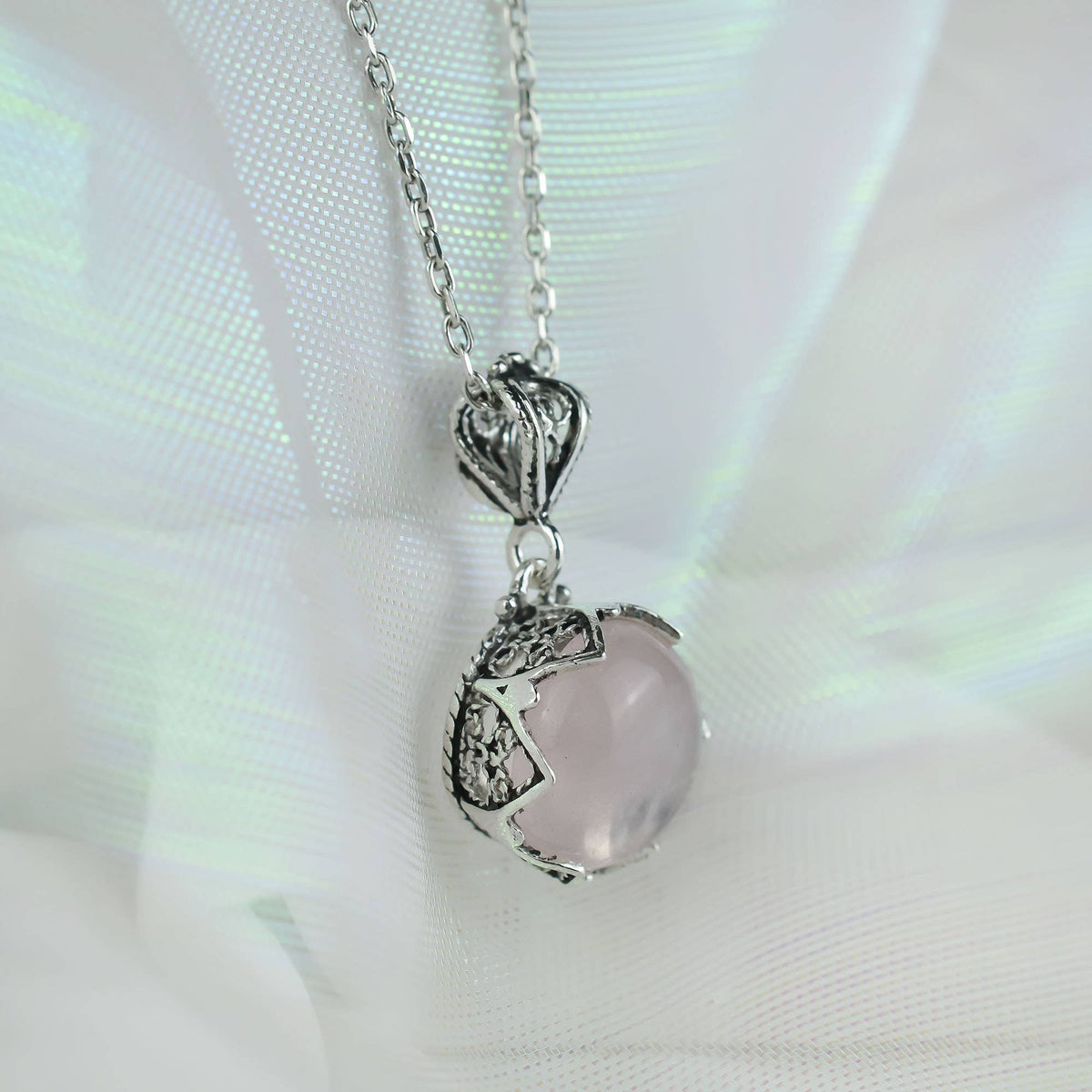 Rose Quartz Gemstone Sterling Silver Women`s Pendant