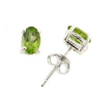 Genuine 4x6mm Oval Cut Peridot Sterling Silver Post Stud Earrings
