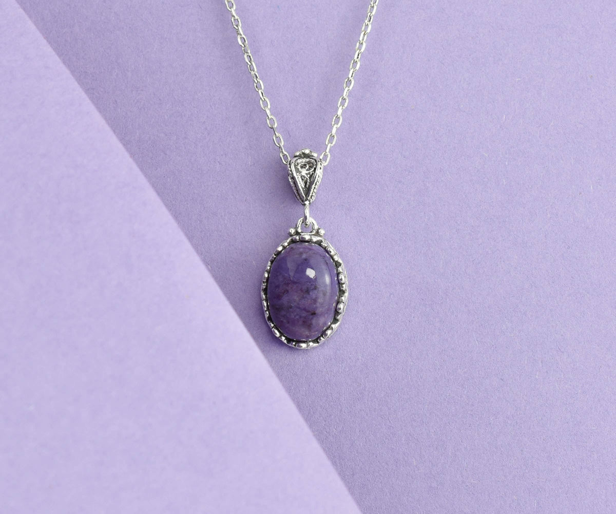 925 Silver Filigree Crown Charoite Gemstone Woman Pendant