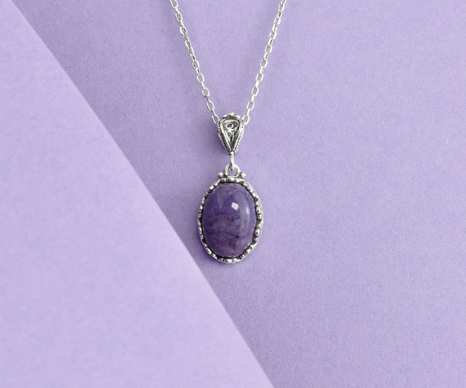 925 Silver Filigree Crown Charoite Gemstone Woman Pendant