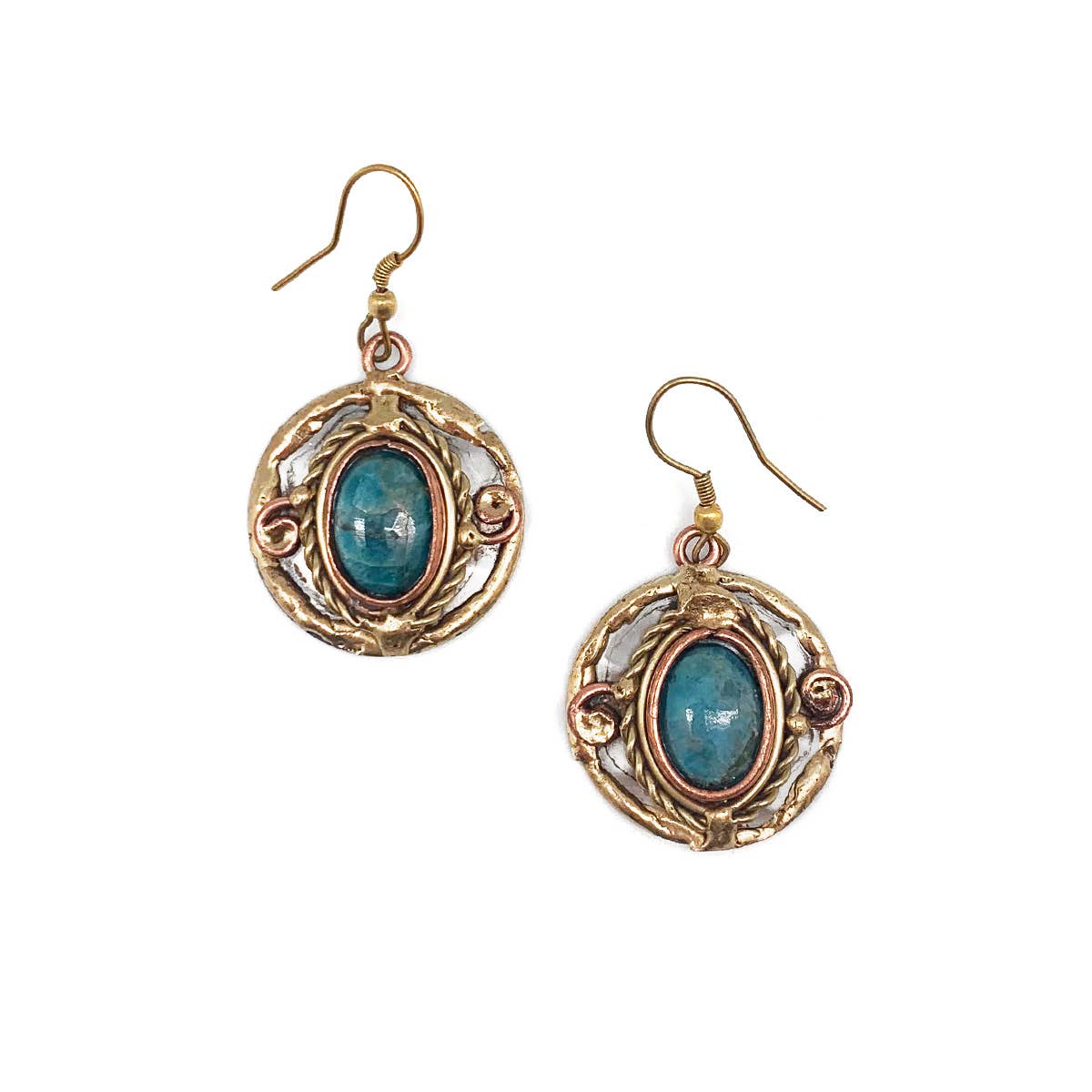 Mixed Metal and Apatite Stone Earrings