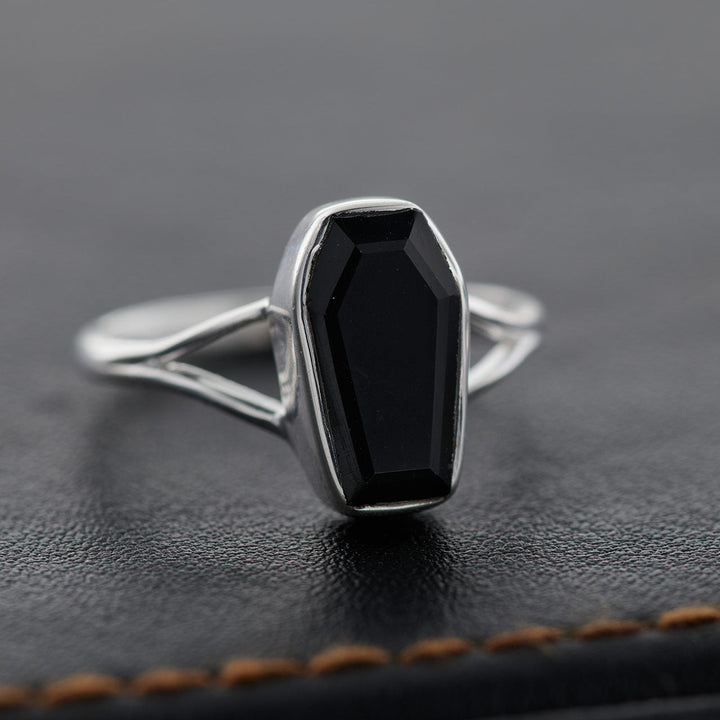 Black Onyx Coffin Sterling Silver Ring