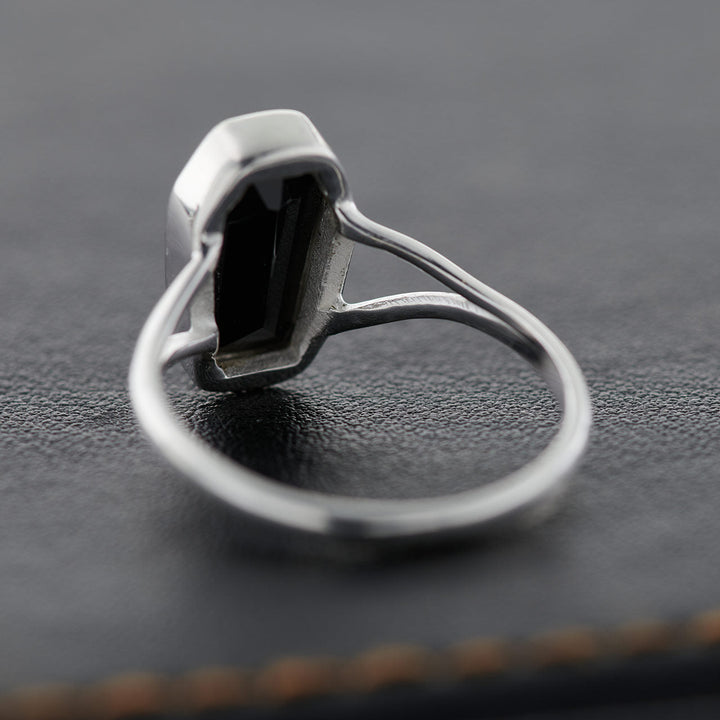 Black Onyx Coffin Sterling Silver Ring