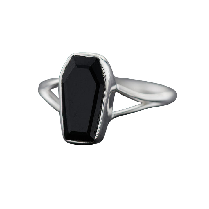 Black Onyx Coffin Sterling Silver Ring