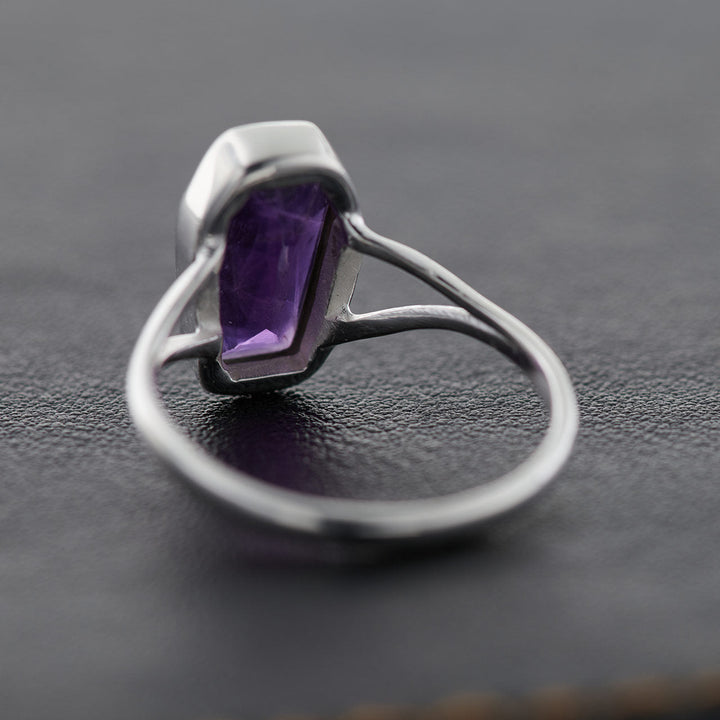Amethyst Coffin Sterling Silver Ring