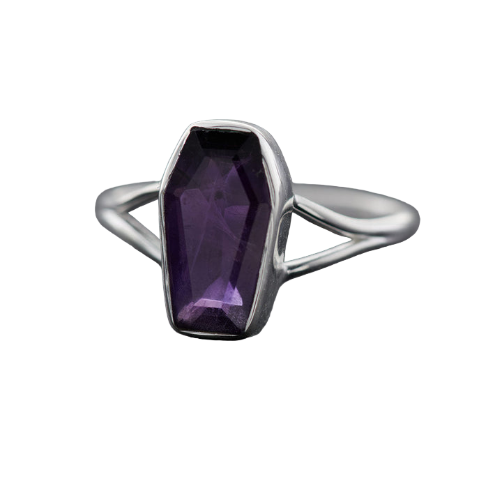 Amethyst Coffin Sterling Silver Ring