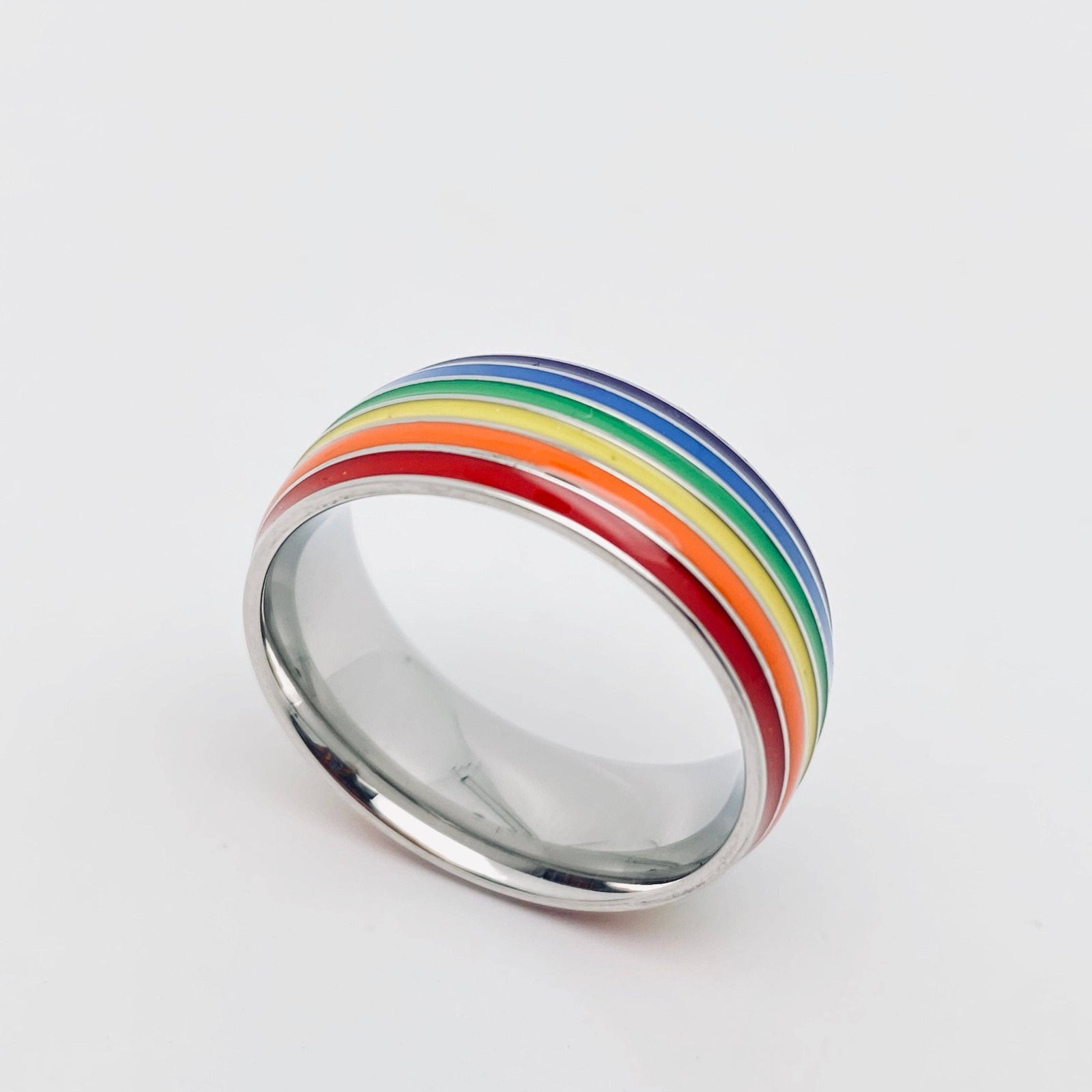 Rainbow Striped Stainless Steel Ring