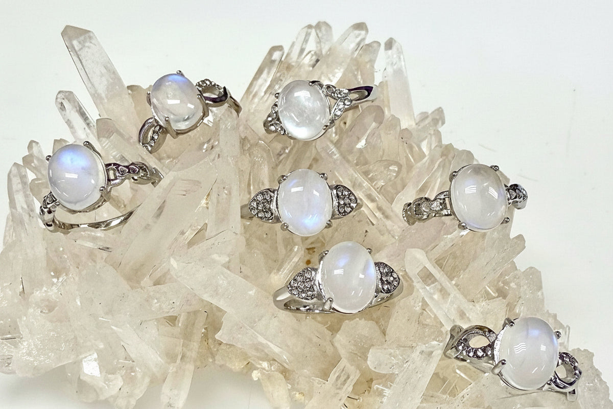 Natural Moonstone Stainless Steel Rings 8x10mm
