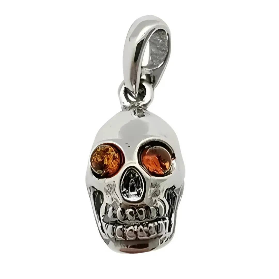Skull Cognac Amber Sterling Silver Pendant