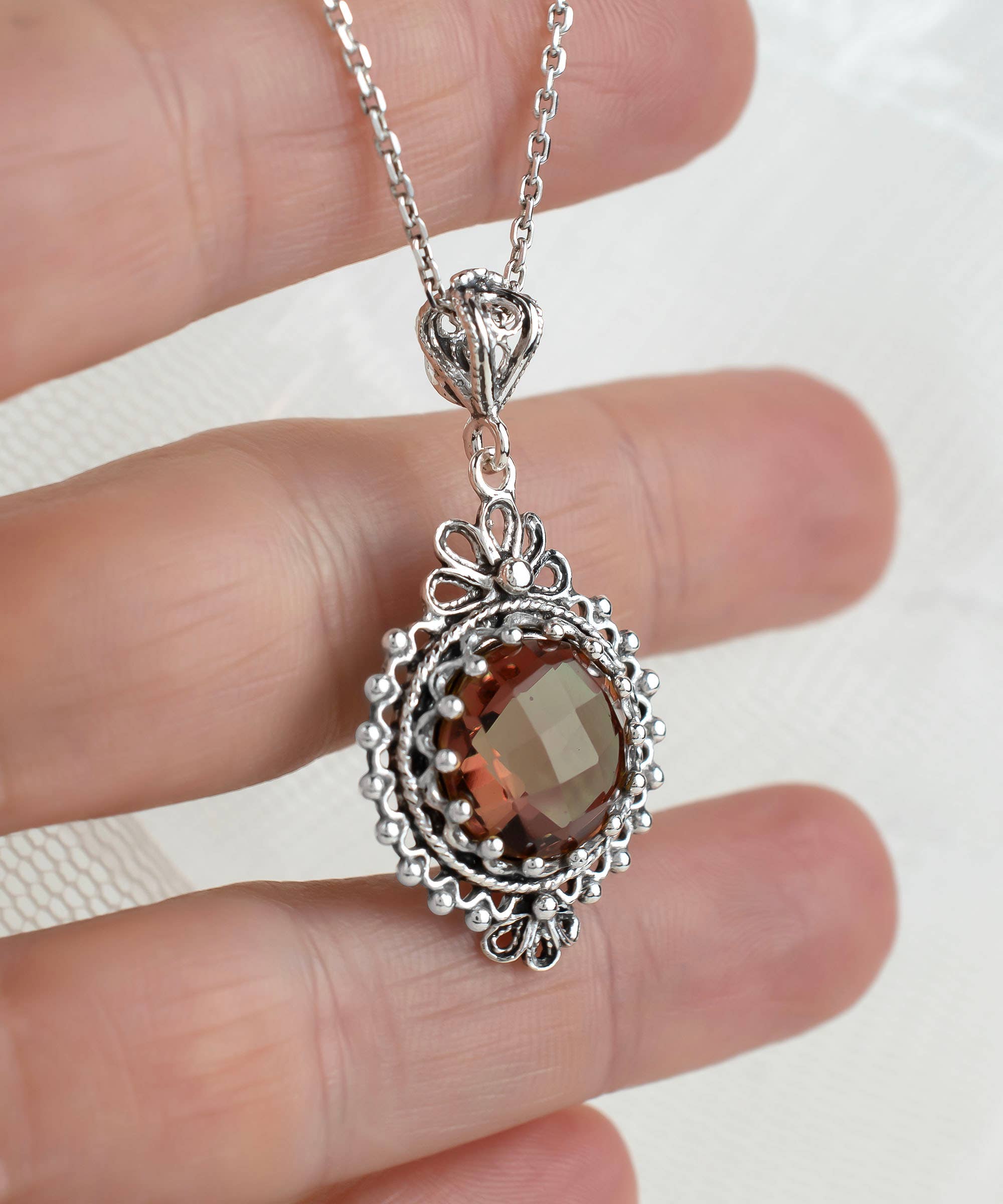 Sterling Silver Filigree Art Alexandrite Gemstone Pendant
