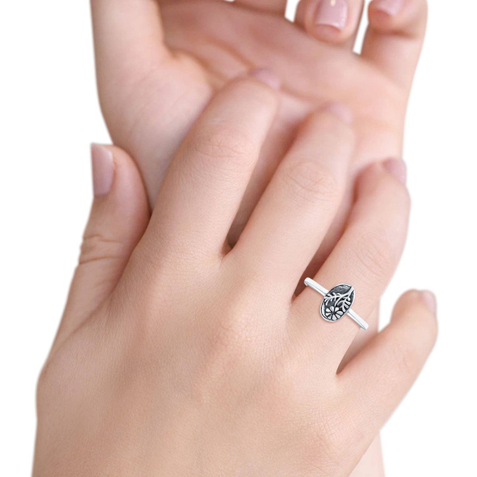 Flowers Oxidized Band Sterling Silver Ring
