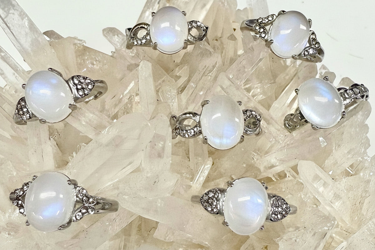 Natural Moonstone Stainless Steel Rings 8x10mm