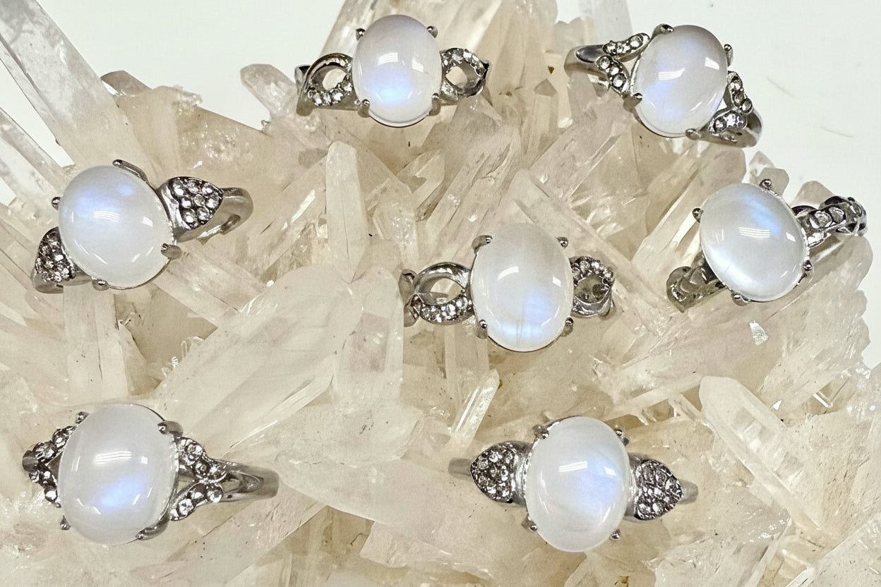 Natural Moonstone Stainless Steel Rings 8x10mm