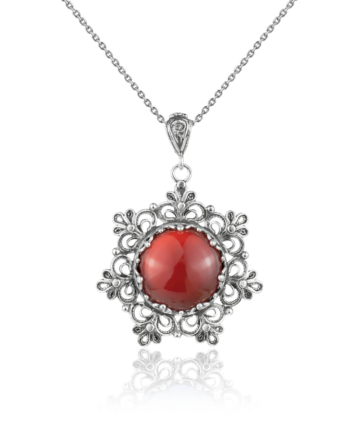 Sterling Silver Filigree Carnelian Pendant with 20&quot; chain