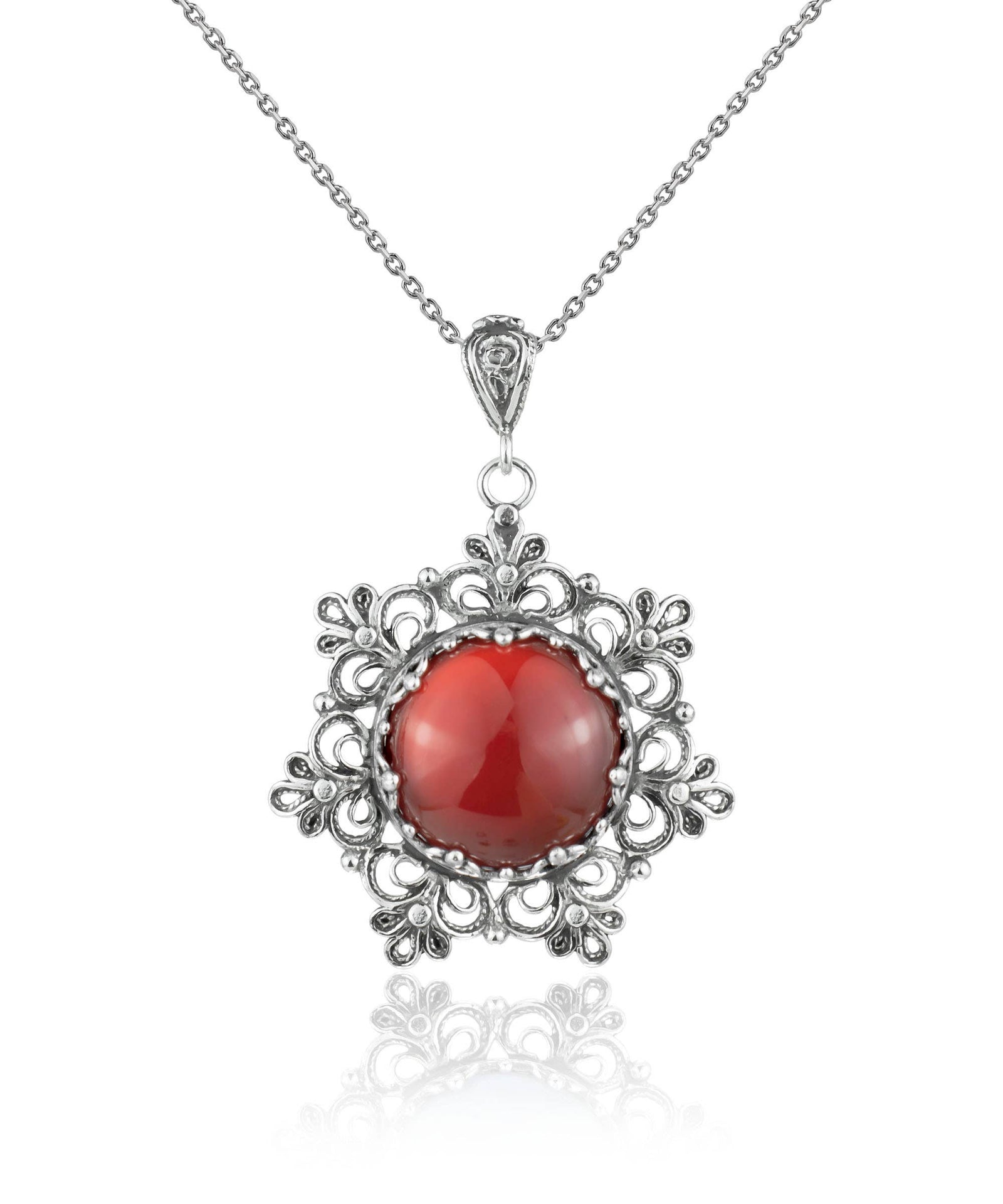 Sterling Silver Filigree Carnelian Pendant with 20" chain