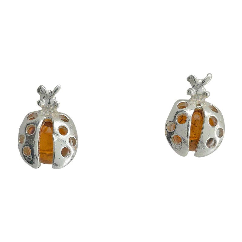 Small Ladybug Amber Stud Earrings