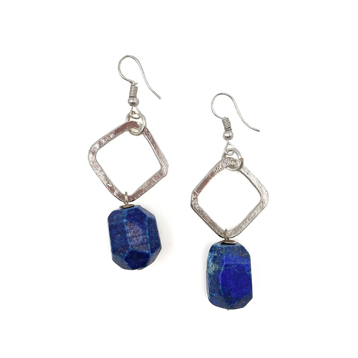 Silver-Plated Long Earrings With Lapis Stones