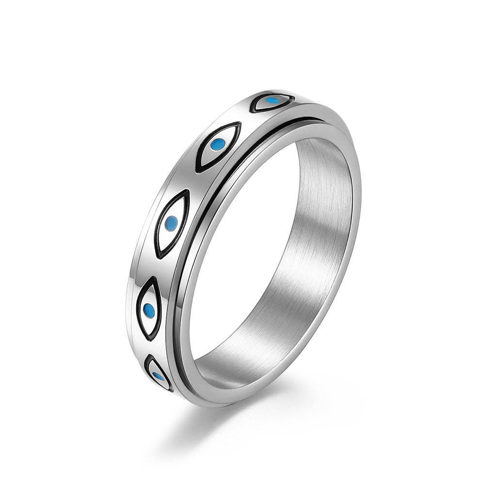 Evil Eye Stainless Steel Spinner Ring