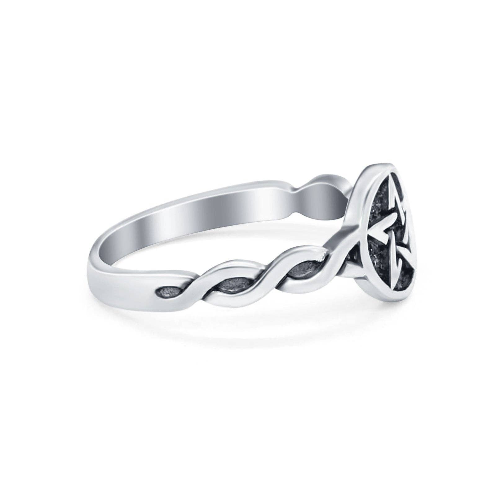 Twisted Braided Shank Oxidized Pentagram sterling Silver Ring