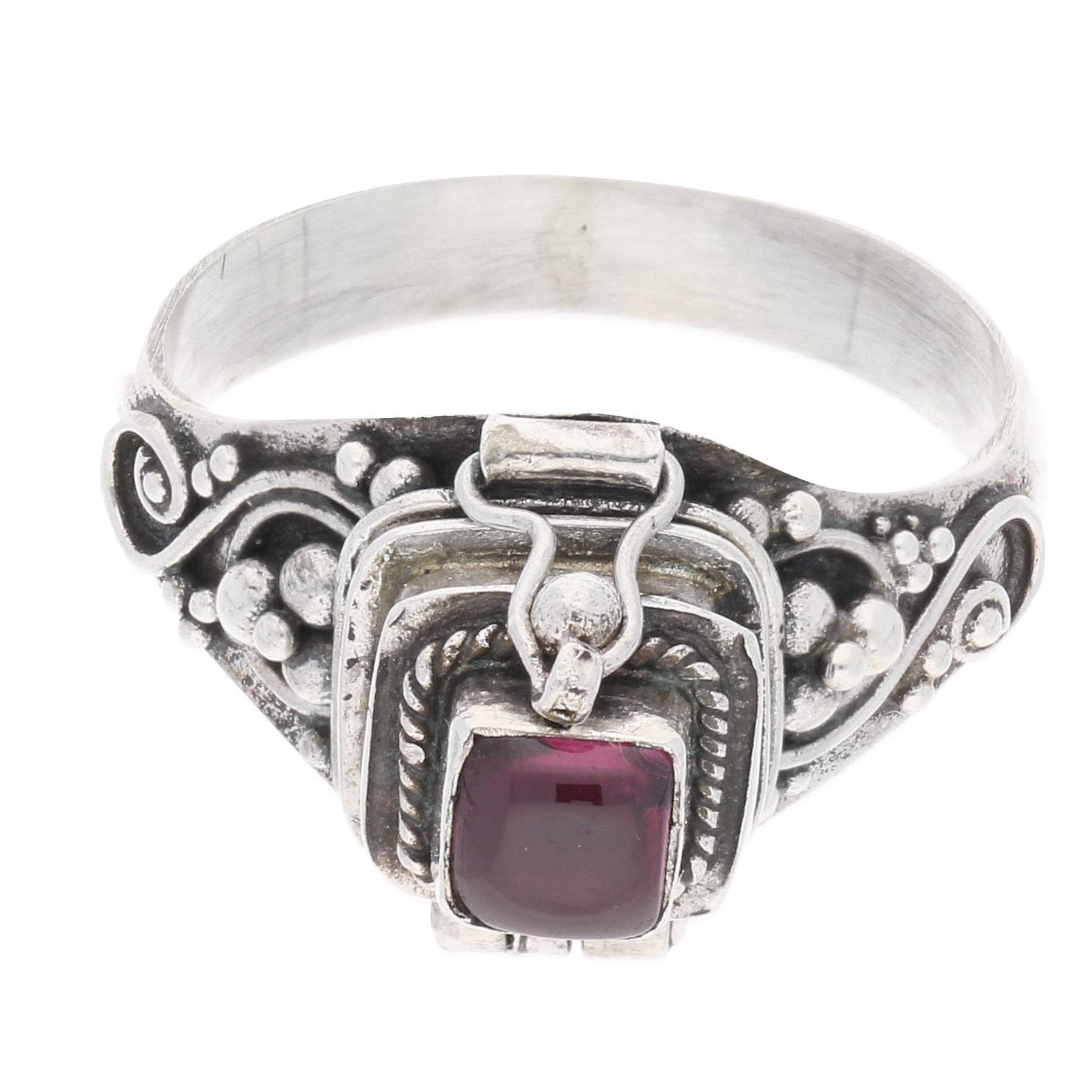 Sterling Silver Square Gemstone Poison Box Locket Ring