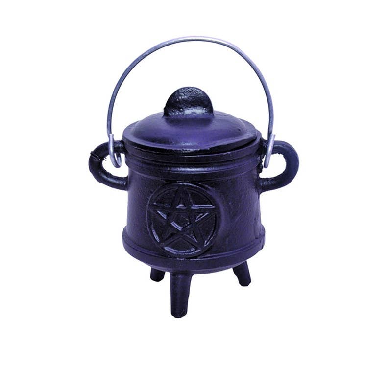 Cast Iron Cauldron, Tall Pentacle w/ Lid + Handle (4.5 in.)