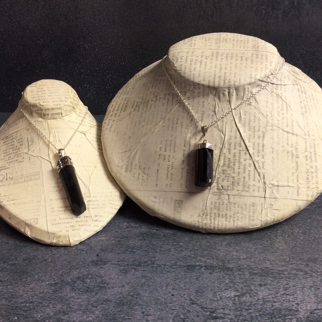 Black Tourmaline Point : Sterling Silver Pendant