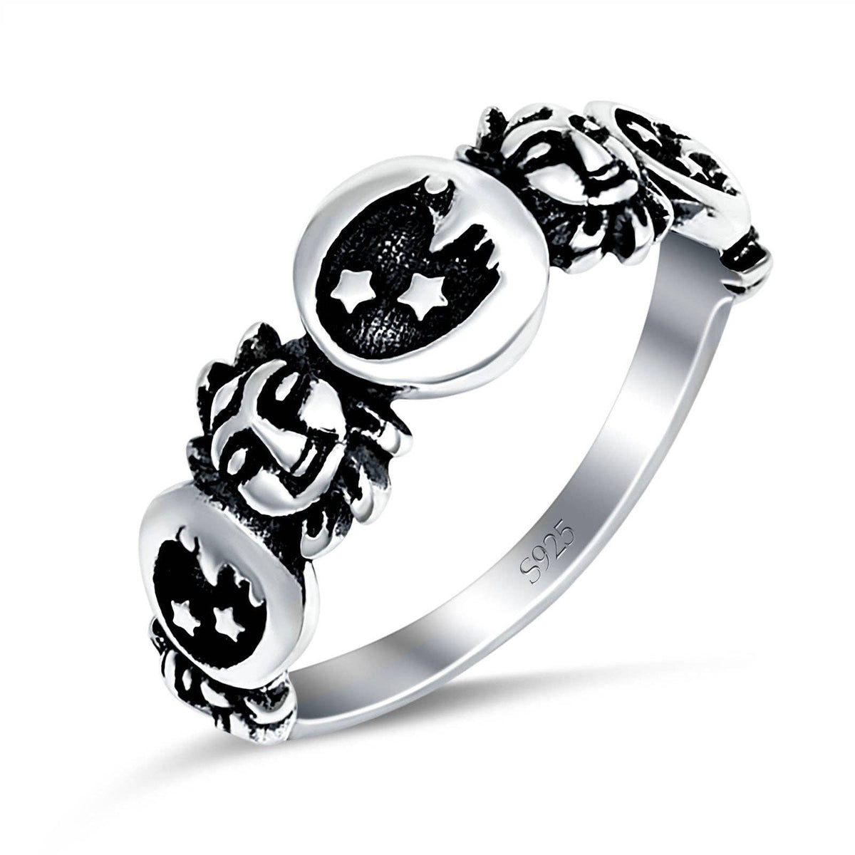 Moon and Sun Band Oxidized Sterling Silver Ring