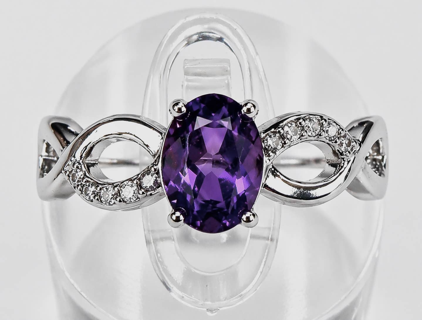 Faceted Natural Amethyst Stainless Steel Rings 5x7mm