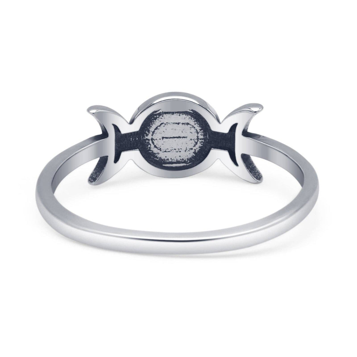 Round Black Agate Triple Moon Ring