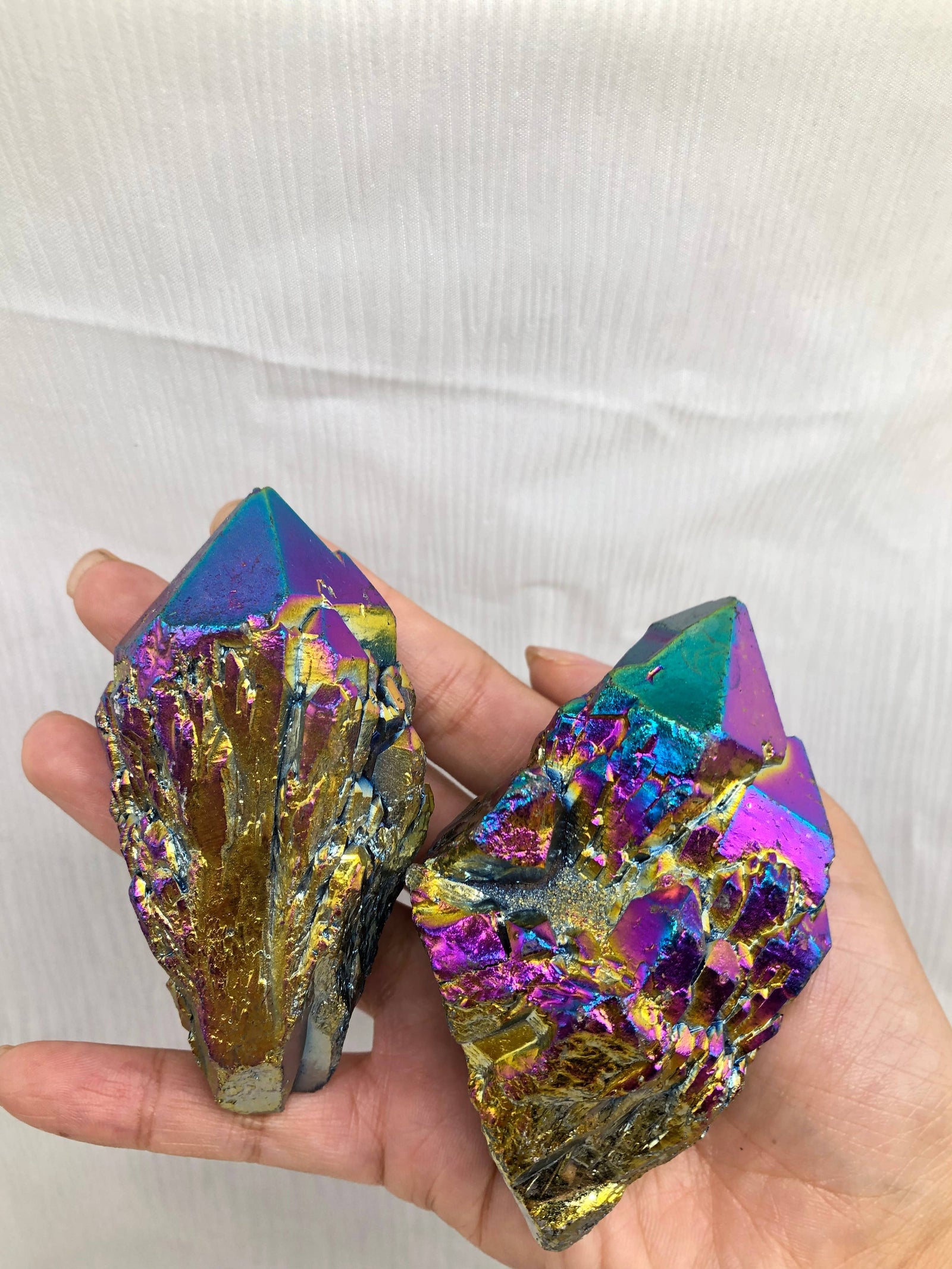 Titanium Rainbow Aura Candle Quartz Points