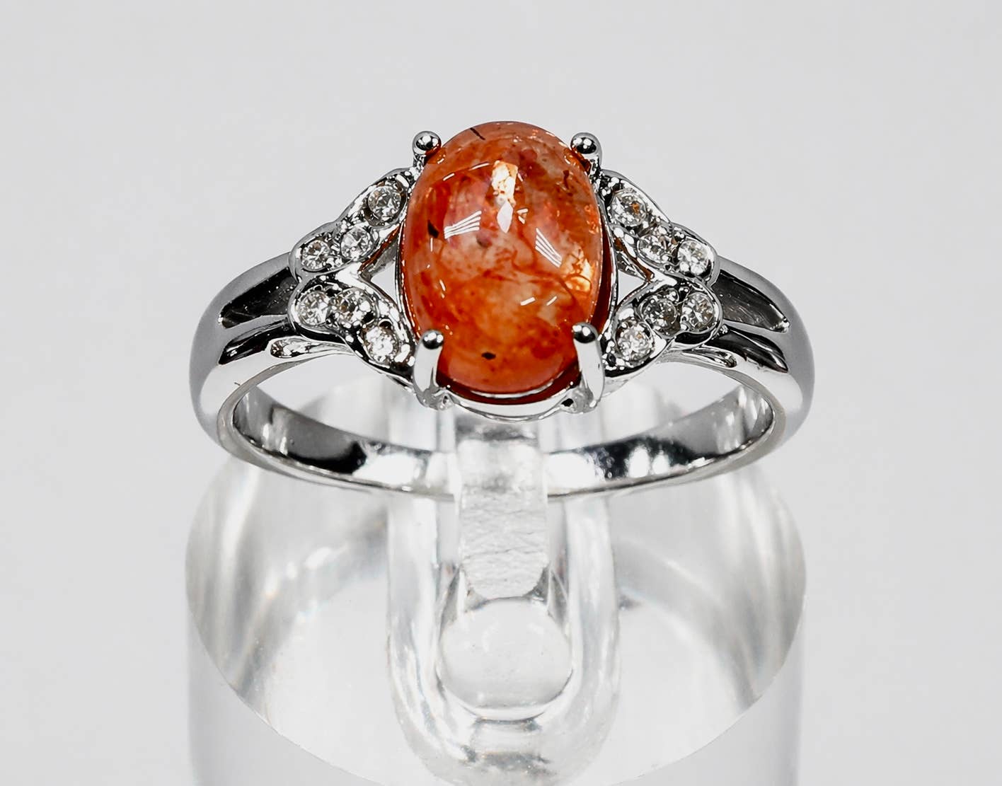 Natural Sunstone Stainless Steel Crystal Rings 6x8mm