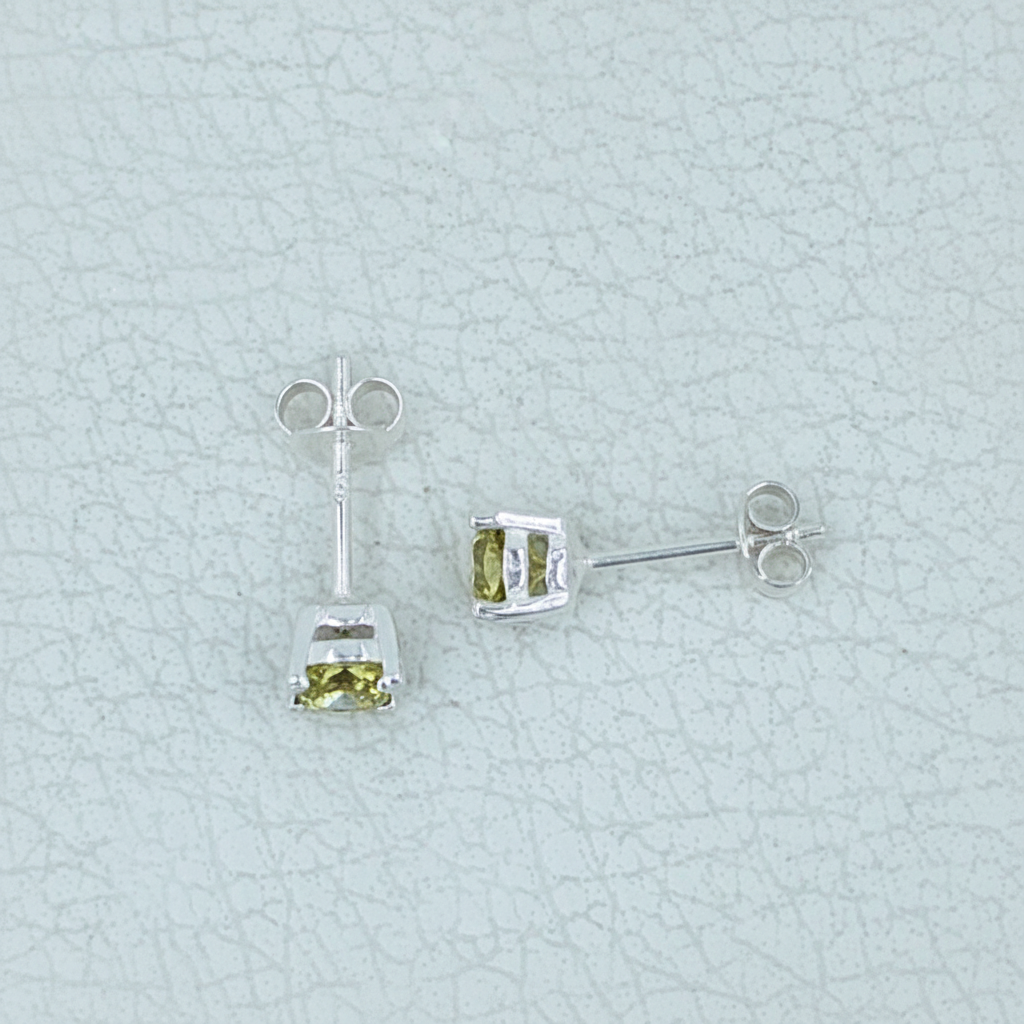 Peridot 5 MM Stud Sterling Silver Earrings