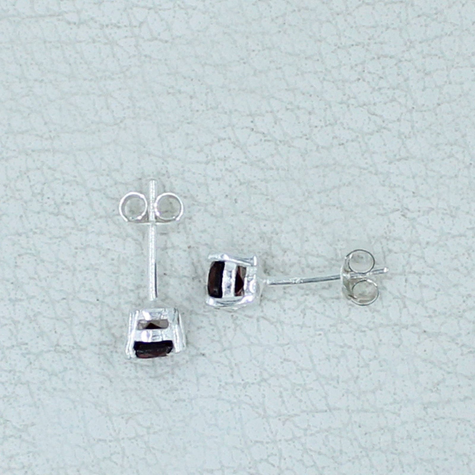 Garnet 5 MM Stud Sterling Silver Earrings
