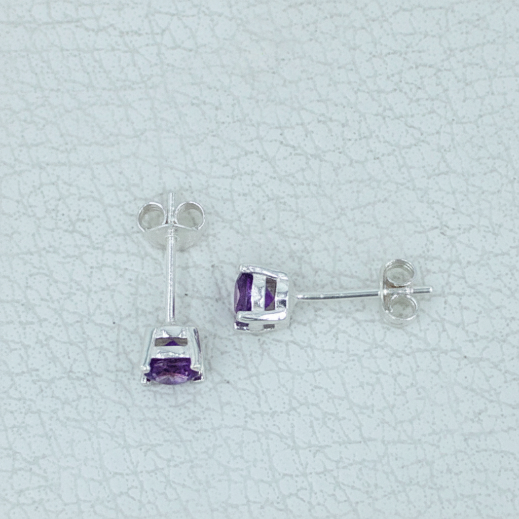 Amethyst 5 MM Stud Sterling Silver Earrings