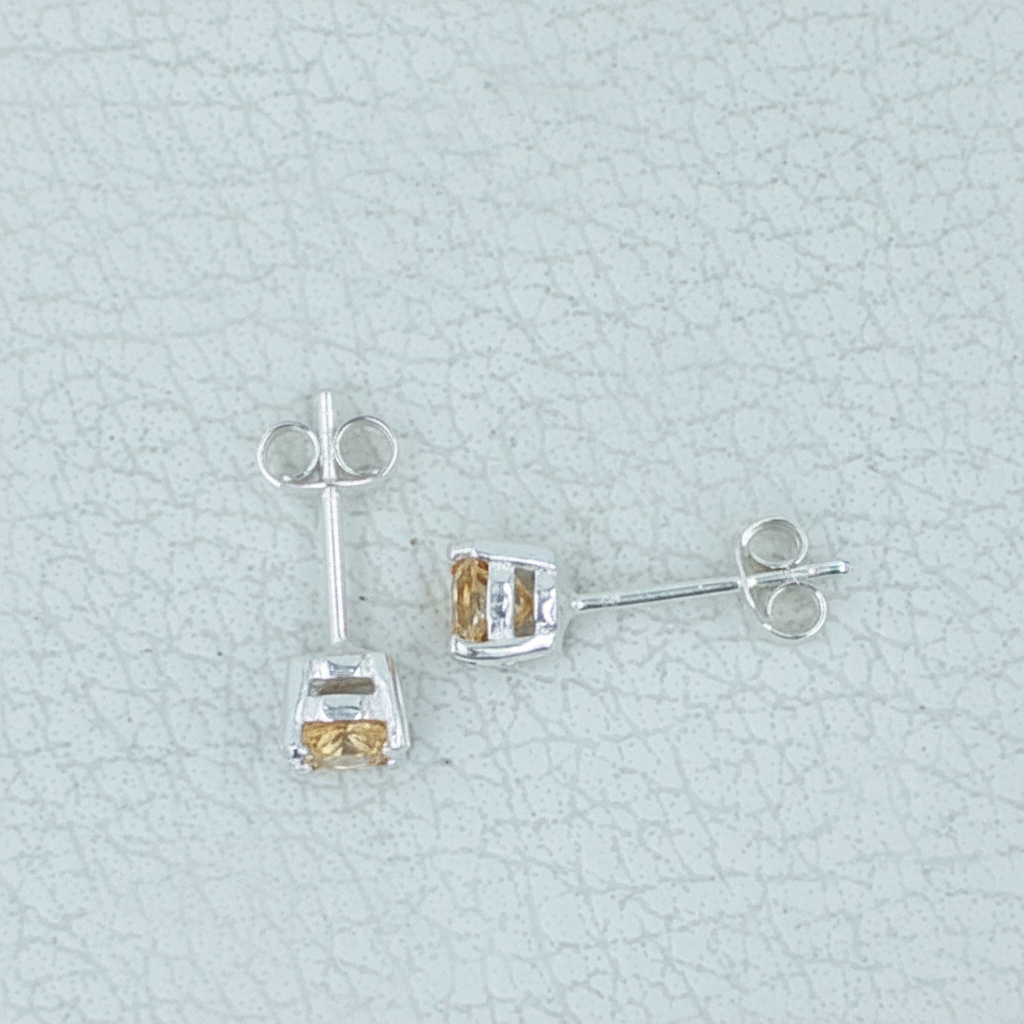 Citrine 5 MM Stud Sterling Silver Earrings