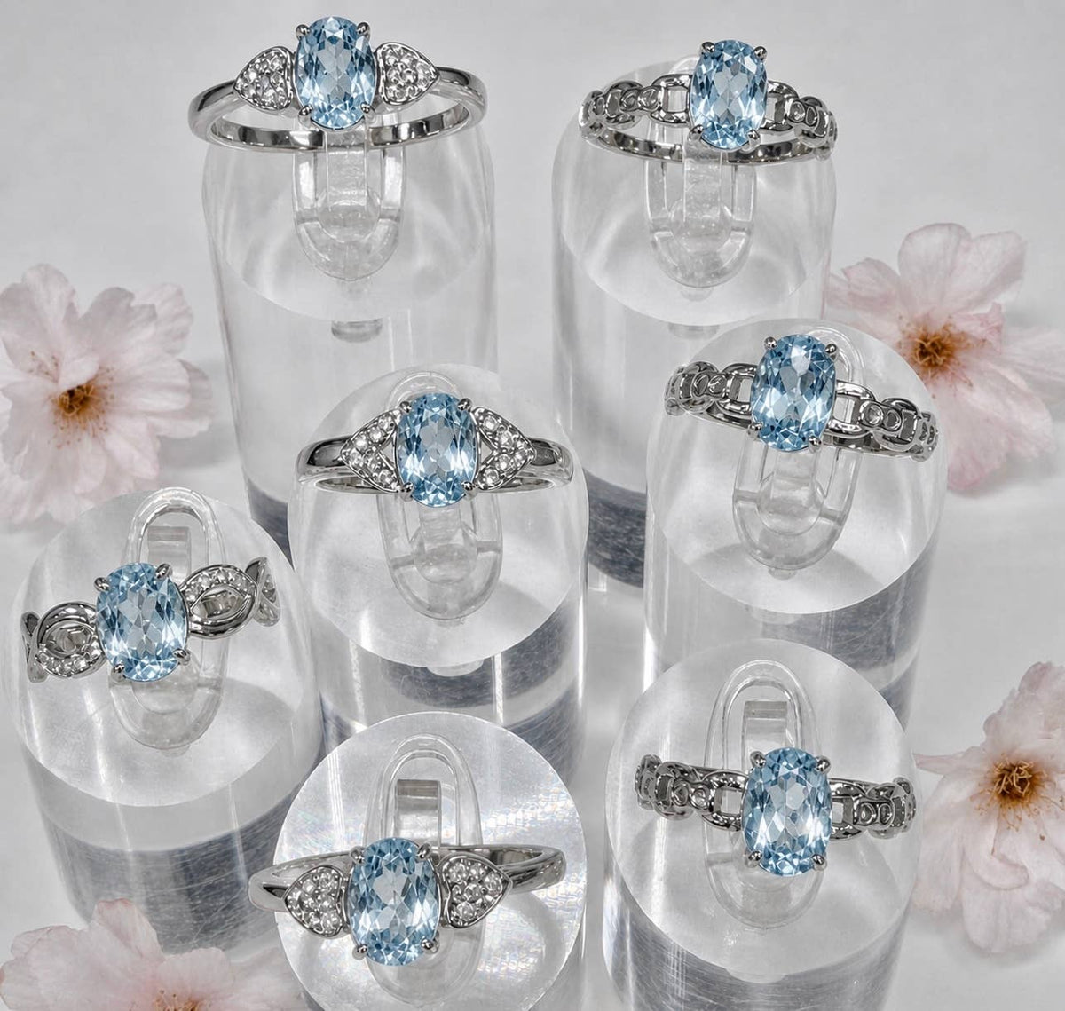 Faceted Natural Blue Topaz Stainless Steel Rings 7x9mm
