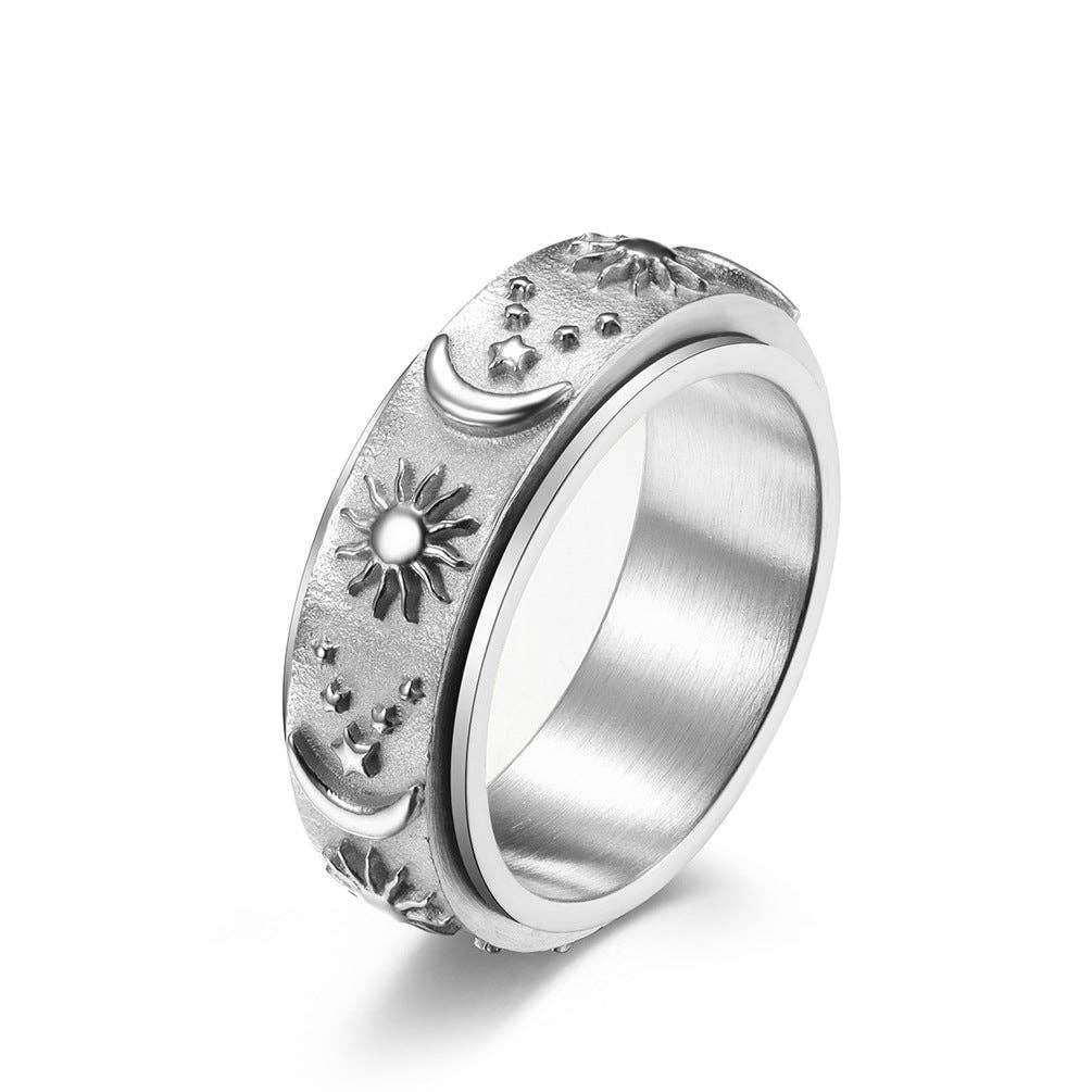 Star Moon Sun Stainless Steel Spinner Ring