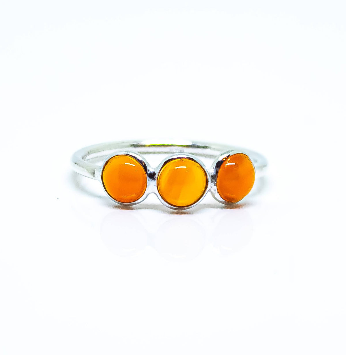 Carnelian Sterling Silver Ring 925 Three Stone