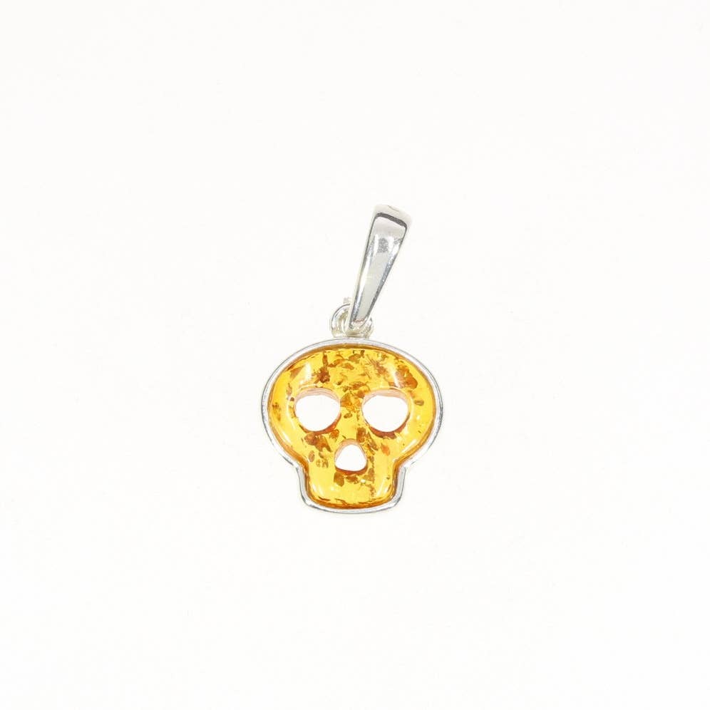 Skull Cognac Amber Sterling Silver Pendant