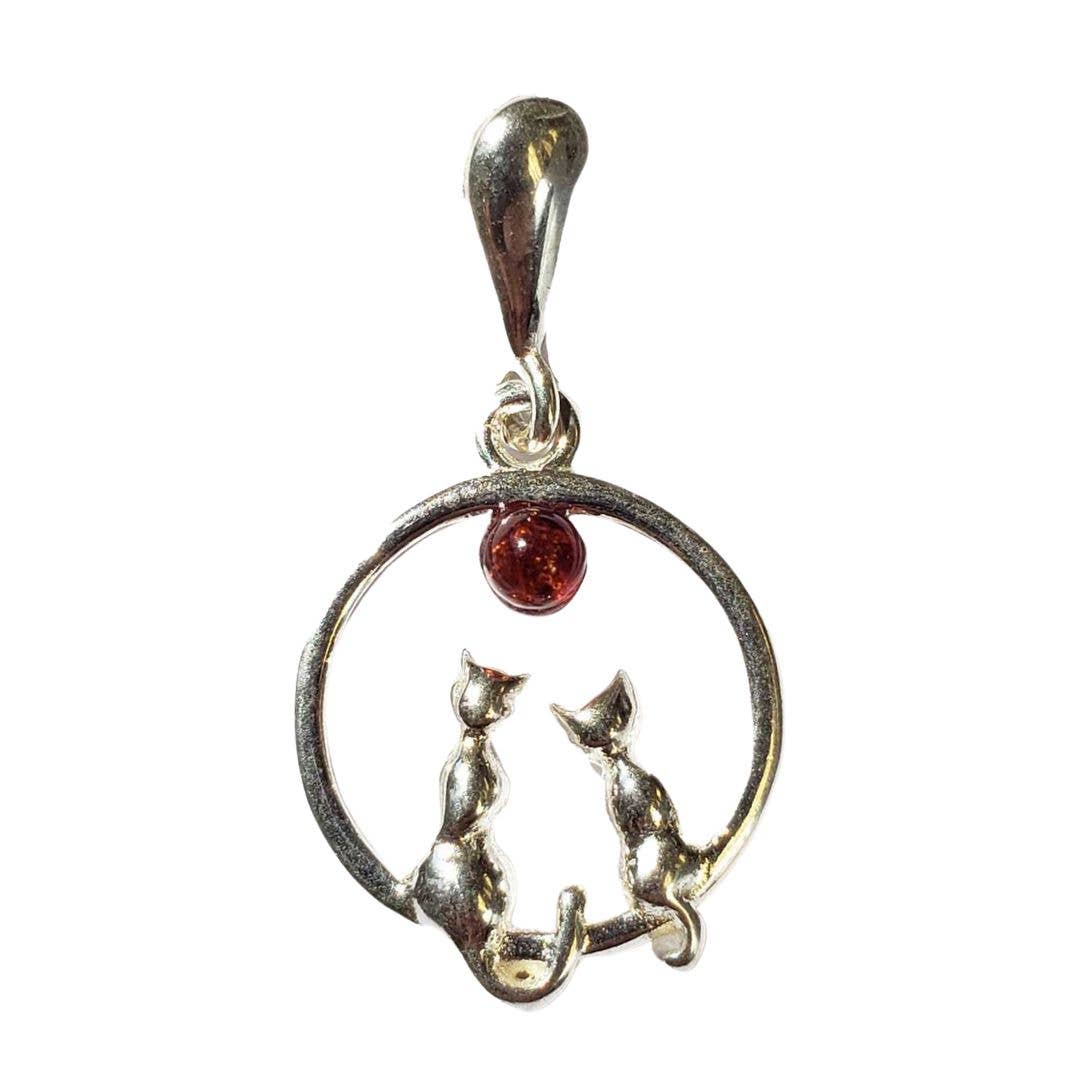 Cats Cognac Amber Sterling Silver Pendant