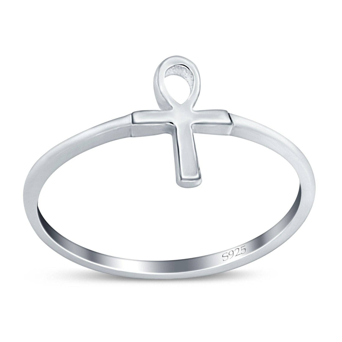 Ankh Band Rhodium Plated Ring