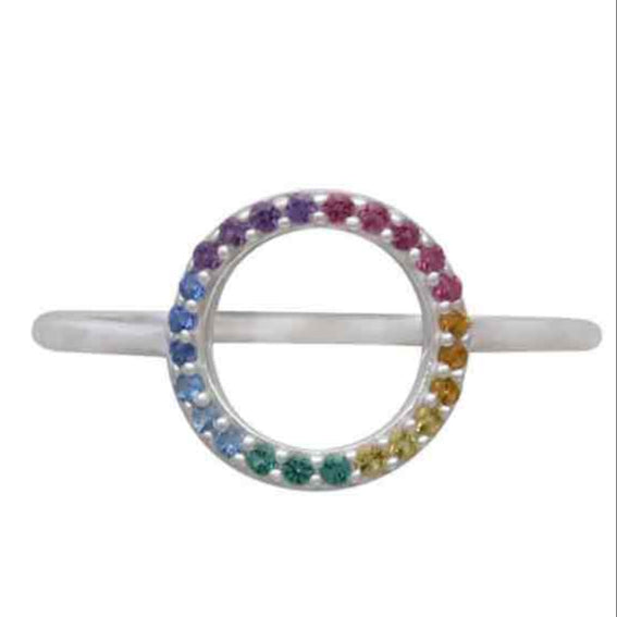 Sterling Silver Rainbow Circle Nano Gem Ring