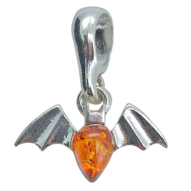 Amber Sterling Silver Bat Pendant