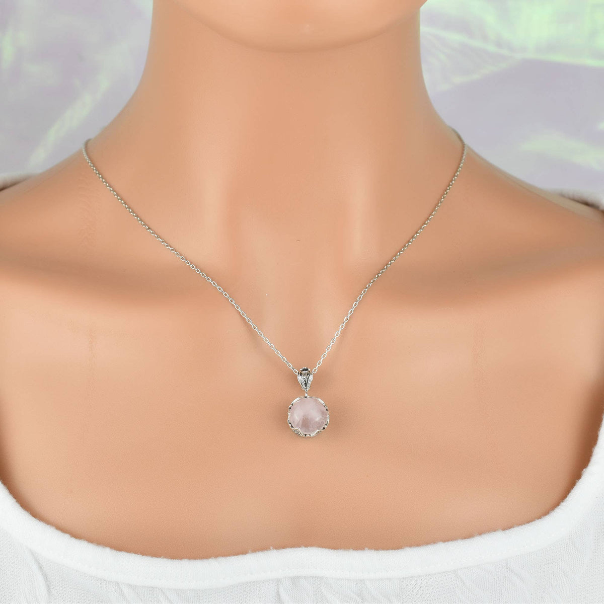 Rose Quartz Gemstone Sterling Silver Women`s Pendant
