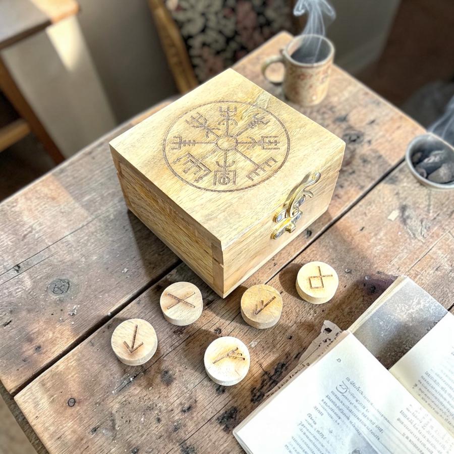 Wooden Box with 24 Runes
